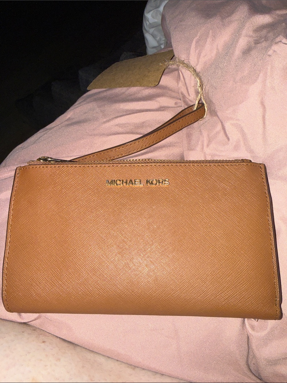Michael Kors Cognac Saffiano Leather Wristlet Wallet